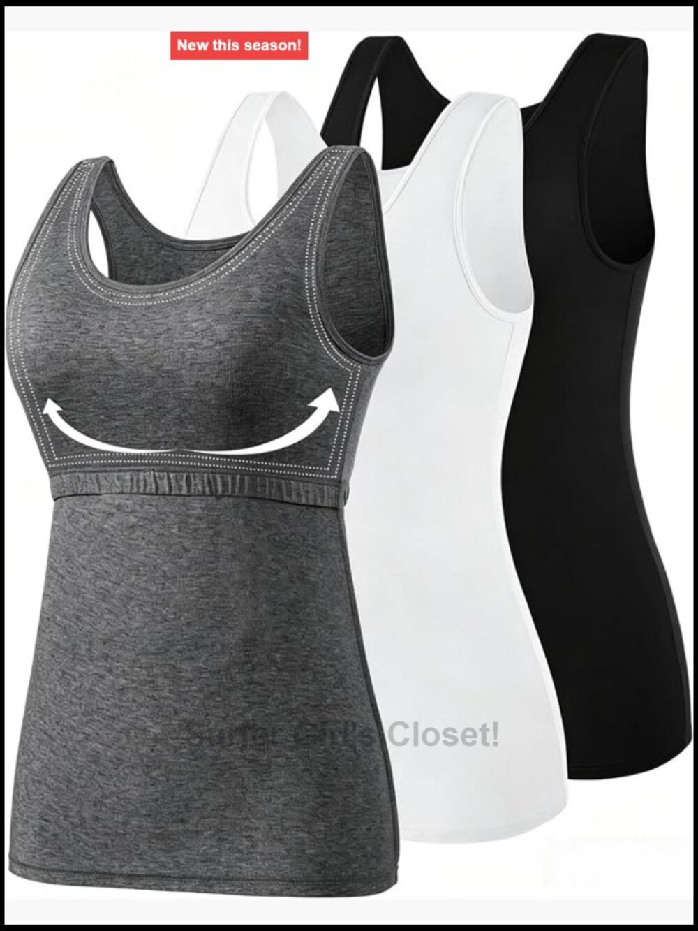 Women's Cotton Tank Top with Shelf Bra - Stretch Camisole Undershirt with Wide